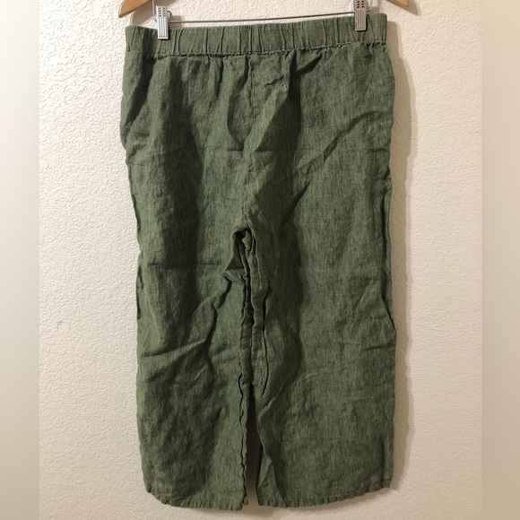 Eileen Fisher Green Wide Leg Organic Linen Pants - Size Medium - Picture 3 of 7